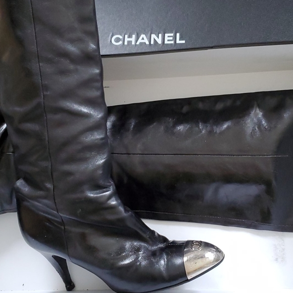 Chanel Metal Toe Knee High Boots - Picture 1 of 6